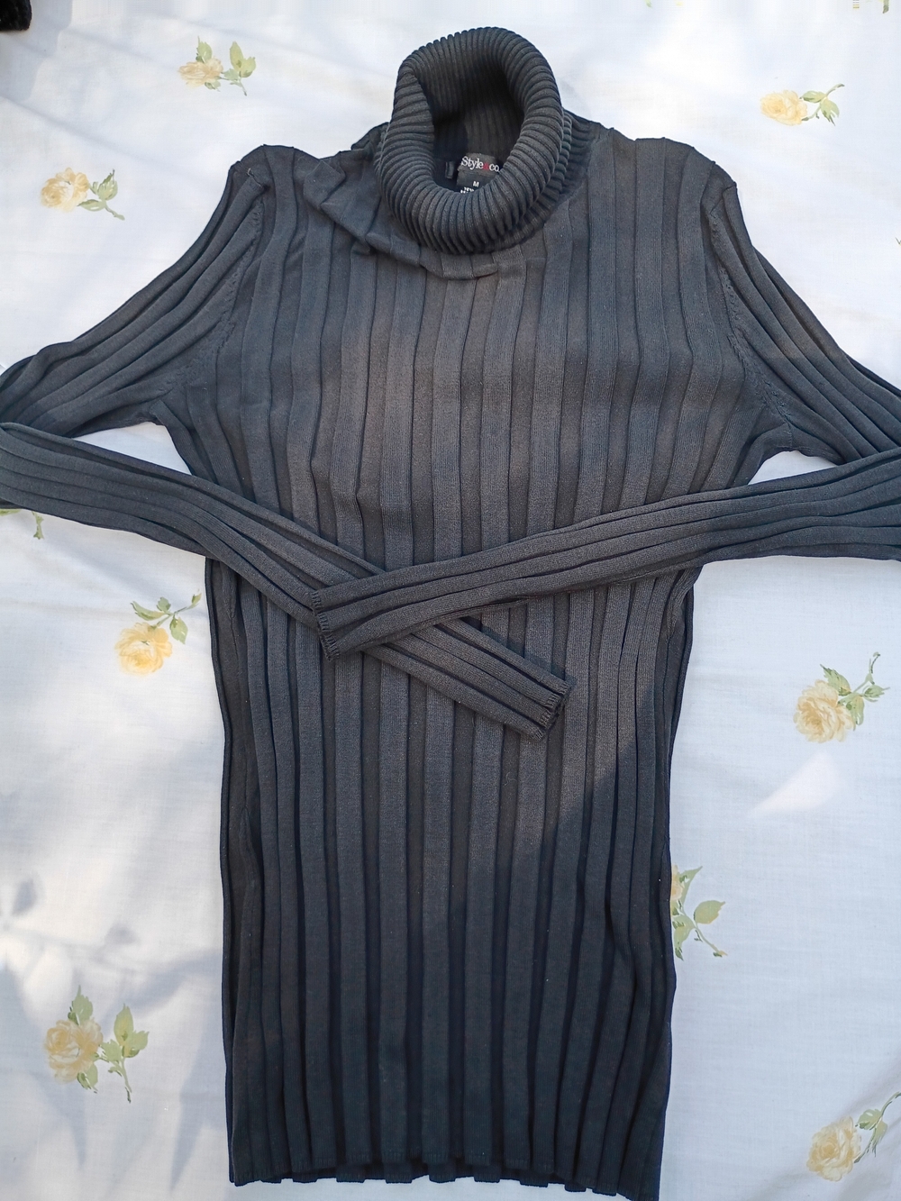 Style & Co. Ribbed Cowl Turtleneck Sweater Charcoal Gray